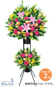 【お祝い】花キューピット 敬老の日 誕生日 歓送迎 結婚 還暦 開店開業 卒業入学 記念日 プレゼント スタンド花お祝い2段(ミックス)yc00-512665