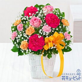 【母の日ギフト】花キューピット【日付指定可】 2026年 まだ間に合う プレゼント 花 女性 お母さん ママ 誕生日 60代 70代ピンクバラとカーネーションの母の日アレンジメントmt01yr-521315