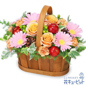 【お正月】花キューピット お正月飾り 2026年 花 新年 賀正 年賀 挨拶 縁起物 玄関 巳年 迎春 オレンジバラのウィンターバスケットpp00-524202