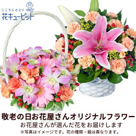 【敬老の日お花屋さんおすすめギフト】花キューピット2026年 お祝い おじいちゃん おばあちゃん 祖父 祖母 長寿祝い 喜寿傘寿 60代70代80代 【お花屋さんおすすめ】オリジナルアレンジmt20yr-map004
