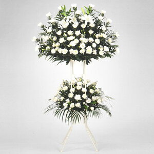 【スタンド花・花輪(葬儀・葬式の供花)】花キューピット 供花 仏花 法事 仏事 お盆 命日 お彼岸 お供え用スタンド2段(白あがり)gs23-std511409