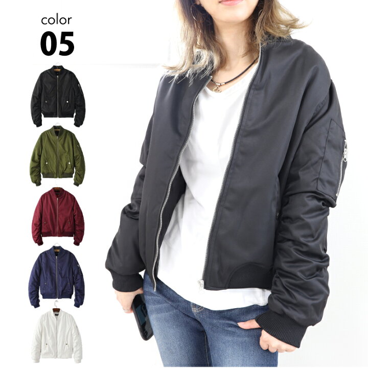 楽天市場 Ma 1 レディース 中綿入り ブルゾン ジャケット 秋 春 Ma 1 ブルゾン ジャンパー ライトブルゾン ミリタリー 軽アウター タウンウェア 春 裏地あり ジャケット フライトジャケット 春物 春服 ミリタリー ジップアップ ブラック カーキ ネイビー レッド