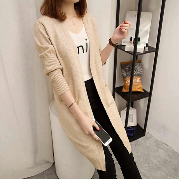 楽天市場 カーディガン ロング 秋 冬 レディース 長袖 カーキ グリーン ブラック ブラウン ホワイト グレー カーディガン レディース 黒 コート 秋 冬 秋冬 コーディガン アウター ロング丈 ロングカーディガン ライトアウター ロング オフィス Labrillante