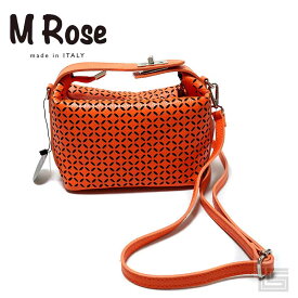 【new】 M Rose エンメローズ MR611 オレンジ2way 透かし レザーバッグ スクエア ミニショルダーバッグ ハンドバッグ 斜めがけ 華奢ストラップ イタリア製 【正規品】 バッグ