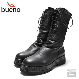 ◆ bueno ブエノ M3006 Blackレザートラックソール ミドルブーツ ハンパ丈ブーツ ボリュームソール 厚底 ヒールブーツ 革靴 ラウンドトゥ トルコ製
