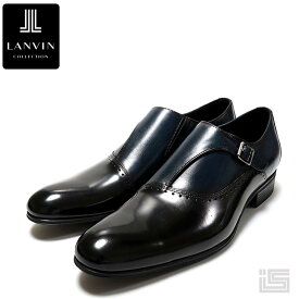 ■ LANVIN COLLECTION ランバンコレクション83378 Navy モンクストラップ ドレス ビジネス シングルモンクプレーントトゥ ラウンドトゥ すっきりフォルム 【23fw】 正規品