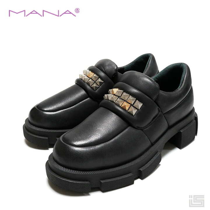 楽天市場】◇ MANA マナ 541160 Blackスタッズ・パデットローファー 
