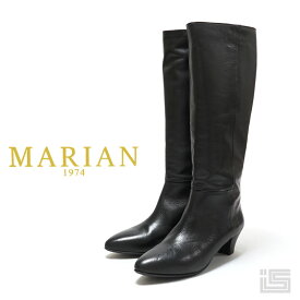 ◆ MARIAN マリアン 11403 Blackノンストレッチ ロングブーツポインテッドトゥ ローヒール タイトめ レディース スペインブランド