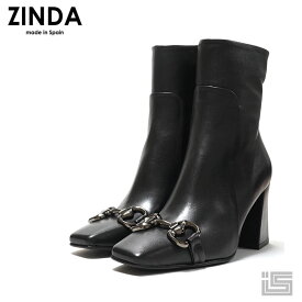 ◆ ZINDA ジンダ 2471 Black ブラックビット ショートブーツ 8cm ミドルヒール スクエアトゥキレイめ ラグジュアリー ドレッシー 正規品 スペイン製