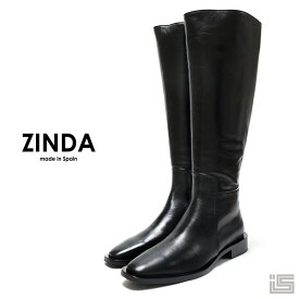 ■ ZINDA ジンダ 2576 Black ロングブーツ ミドルヒール スクエアトゥキレイめ ラグジュアリー ドレッシー 正規品 スペイン製