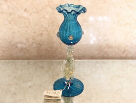 イタリア製　ヴェネチアガラス　花器　オブジェ　水色　ムラノガラス