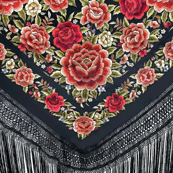 楽天市場】BF-24056 刺繍入りマントン/ブラック×多色【フラメンコ用品 