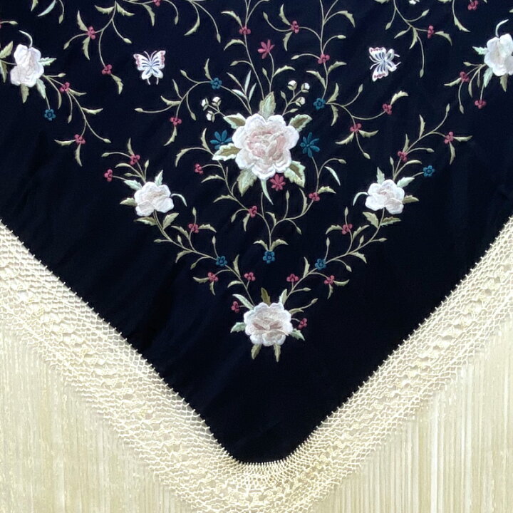 楽天市場】P8084 刺繍入りマントン ブラック×アイボリー多色 