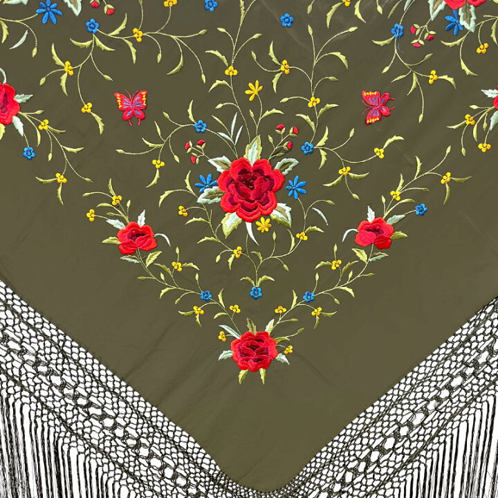 楽天市場】P8084 刺繍入りマントン カーキ×多色【フラメンコ用品 