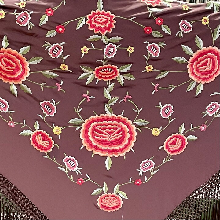 楽天市場】PP-2221 刺繍入りマントン ダークブラウン×コーラル系 
