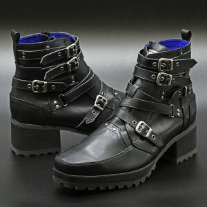 【ヨースケ 全品送料無料】 ヨースケ YOSUKE メンズ 厚底ブーツ ヒールアップ ロックテイストクロスベルトデザイン 厚底 ショートブーツ メンズ 2608030 到着後のレビューでクーポンプレゼント