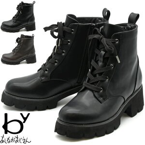【クーポン対象品】 by あしながおじさん レースアップブーツ ショートブーツ レディース 厚底 全3色 22.5-24.5 ブラック 黒 8980733 セール