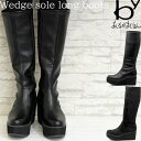 【クーポン対象品】 by あしながおじさん ロングブーツ 厚底ブーツ ウェッジソール レディース ブラック 黒 22.5-24.5 8980757 セール