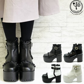 【ヨースケ 全品送料無料】 【クーポン対象品】 ヨースケ YOSUKE 厚底ブーツ ショートブーツ フリル ガーリー ロリータ コスプレ レディース 黒 白 全4色 S-LL 4450056
