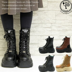【ヨースケ 全品送料無料】 【クーポン対象品】 ヨースケ YOSUKE スニーカーブーツ 厚底ブーツ ショートブーツ レースアップブーツ レディース 全4色 S M L LL 黒 原宿系 韓国 4460098 到着後のレ