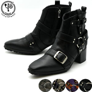 【ヨースケ 全品送料無料】 ヨースケ YOSUKE ウエスタンブーツ 厚底ブーツ ショートブーツ リングベルト メンズ 全4色 26 27 黒 6318013