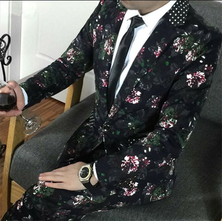 楽天市場】【10％ｵﾌ☆LINEｸｰﾎﾟﾝ】花総柄タキシード スリムスーツ 