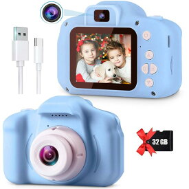 POSO キッズカメラ 子供用 デジタルカメラ 子どもトイカメラ 女の子 男の子 おもちゃ 1080P HD録画 32GB SDカード2.0インチIPS画面8倍ズーム 800mAhのバッテリータイマー撮影 3～9歳 子供の日 誕生日
