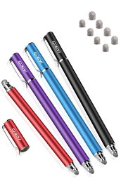 スタイラスペン MEKO（第2世代）4本セットタッチペン スマホ iPhone iPad スタイラスペン Android スマートフォン タブレット用 ペン導電繊維ペン先 ブラック/ブルー/パープル/レッド