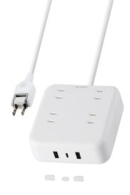 エレコム 電源タップ 雷ガード USBタップ 1.5m 4個口 USB 32W [ USB-A 2ポート/ USB-C 1ポート ] 卓上タップ 充電器 出張 旅行 USBポート用キャップ付き ホワイト ECT-25415WH