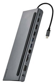 エレコム USB-C ハブ ドッキングステーション 11-in-1 ノートPC傾斜スタンド USB PD対応 100W 給電 トリプルディスプレイ対応(HDMI、DisplayPort、VGA搭載) 4K60Hz Windows 11、10/iPad/iPad Air/MacBook/MacBook Pro対応