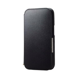 エレコム iPhone15 ケース 手帳型 レザー 革 なめらか質感 マグネット開閉 カードポケット×2 スタンド機能 ストラップホール付き ブラック PM-A23APLFY2BK
