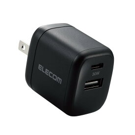 エレコム USB-C 充電器 USB PD対応 30W 2ポート (Type-C + USB-A) 小型 軽量 [PD3.0対応/Gan採用/折りたたみ式プラグ] 【iPhone/iPad/Macbook Air/Surface/その他 PD30Wの規格内で充電可能な機器】 ブラック MPA-ACCP30BK