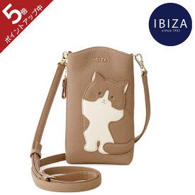 【上質本革】IBIZA イビサ スマホショルダー レディース スマホポシェット 縦型 ミニショルダーバッグ 牛革 本革 猫 ネコ ねこ モチーフ キャット スマートフォン ポーチ 斜めがけ 軽い 軽量 かわいい 職人仕上げ ブランド プレゼント ギフト 母親 誕生日 送料無料