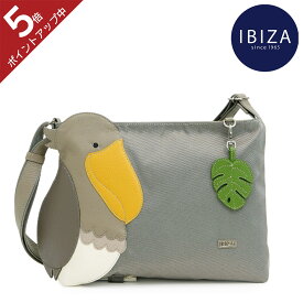 【超軽量】IBIZA イビサ ショルダーバッグ 斜めがけバッグ レディース ナイロン 本革 牛革 異素材 ハシビロコウ 鳥 動物 アニマル 葉っぱ フルール モチーフ チャーム 引手 大人可愛い ポシェット 軽い ブランド プレゼント ギフト 母親 誕生日 送料無料