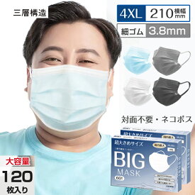 【国内最大4XLサイズ】マスク 大きめ マスク 大きいサイズ 大きいマスク 大きめマスク マスク 大きい サイズ マスク 不織布 大きめ 大きいサイズ 不織布マスク 大きいサイズマスク 男性 210mm*95mm 3.8mm平ゴム 60枚 99%cut 【薄めSSS素材】【両面同色】