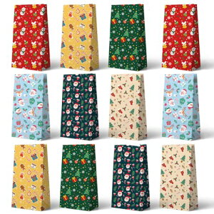 MinniLove クリスマス紙袋 プレゼント袋 1セット12種類入 包装紙袋 飴袋 プレゼント贈呈に適合 イベント贈呈品包装など (1セット12種