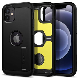 Spigen 【創業18年の技術力】 iPhone 12 mini 用 ケース 5.4インチ 対応 米軍MIL規格取得 耐衝撃 三層構造 スタンド付き スマホスタンド カメラ保護 傷防止 衝撃 吸収 Qi充電 ワイヤレス充電 アイフォン12ミニケース カバー タフ・アーマー ACS01753 (ブラック)
