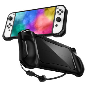 Spigen Switch Oled �J�o�[ �X�g���b�v�t�� ��ʕی� �L�Y�h�~ �w��h�~ �Ռ��z�� TPU�J�o�[ ���^ ����~�� �X�C�b�`�J�o�[ ���M�b�h�E�A�[�}�[ ACS04020 (�}�b�g�E�u���b�N)