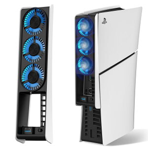 JUSPRO PS5 �X�����p ��p�t�@�� �������x���o ���������\ LED ���C�g���ځE USB 3.0 �ڑ� �ᑛ���M�΍�A�N�Z�T���[ PS5 Slim �f�B�X�N��/�f�W�^���ŋ��ʑΉ��yPS5/PS5 Pro��Ή��z