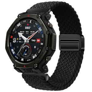 [PONATTENO] �����o���h�݊���For Amazfit T-rex 3 Pro 48mm�X�}�[�g�E�H�b�`�ɑΉ��o���h �����x���g �e�͐� �҂ݍ��݌����p�X�g���b�v ���C�z�����t�� �ȒP���t�� �ʋC ���i���߉\ (�u���b�N)