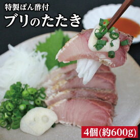 【指宿食品】ブリのたたき炭火焼4個(約600g) 特製ポン酢付き！脂がのった鮮度抜群の養殖ぶりのたたき 特産品 鹿児島特産品 指宿特産品 ギフト 炭火焼 海鮮 たたき ゆずポン酢 父の日