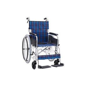 多機能タイプ車いす 肘跳ね上げ式スイングアウトタイプ KS80 座面幅40cm/ネイビーチェック(マキテック)KS80-4043NC 自走式車いす 背折れタイプ