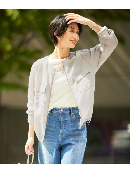 楽天市場】【洗える】リヨセルナイロンワッシャー ノーカラーブルゾン  