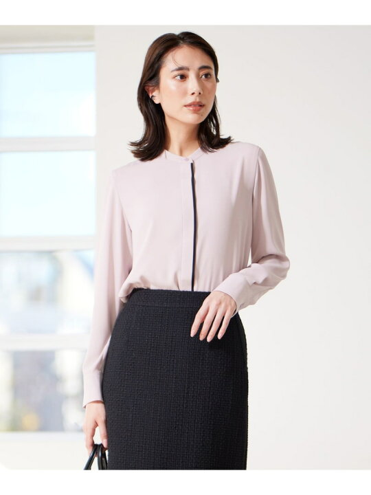 新色追加・WEB限定カラーあり】BackSatinAmunzen バンドカラーブラウス 