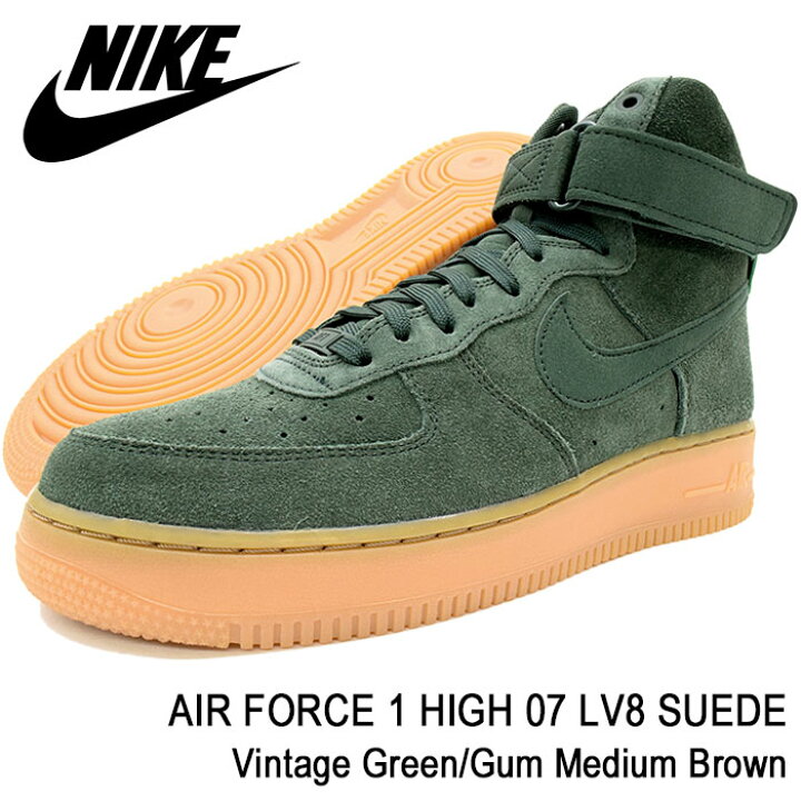 Mens Nike Air Force 1 High '07 LV8 Suede Vintage Green Gum Medium Brow 