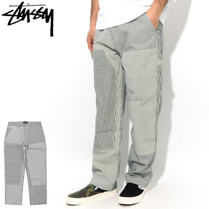 STUSSY ヒッコリーストライプ ブリーチ パンツ ペインター ホワイト 