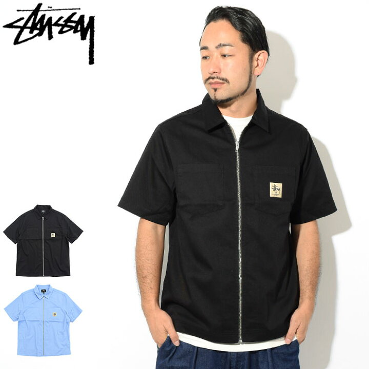 Stussy ブラック 半袖ワークシャツ 抜け出る L オールドステューシー