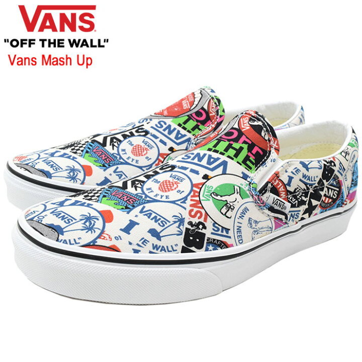 楽天市場 バンズ Vans スニーカー メンズ 男性用 クラシック スリッポン Stickers True White バンズ マッシュ アップ Vans Vn0a38f7vfv Classic Slip On Vans Mash Up スリップオン Slip On Slipon ローカット ホワイト 白 Sneaker Mens 靴 シューズ Shoes ヴァンズ Ice