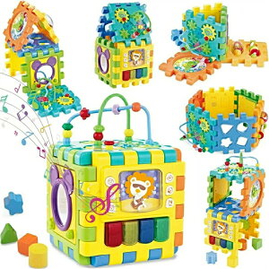 赤ちゃんおもちゃ ビーズコースター 多機能 形合わせ 知育玩具 1歳 くるくるチャイム お風呂 おもちゃ 音と光 立体 パズル 楽器おもちゃ ブロック 6面に12種遊び 指先訓練 聴覚発達 色認知 動