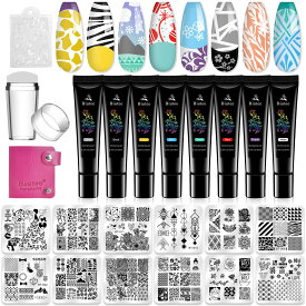 【LINE友達限定5％OFF】ネイルイメージプレートセット 12枚プレート Biutee 8本スタンピング ジェル 1スタンプ 1スクレーパー 1バッグ カラージェル 艶長持ち　ネイルステンシル　ネイルデザイン用品
